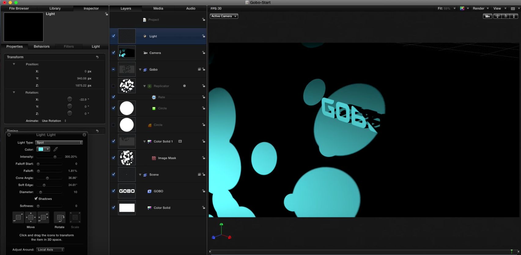 Creating an animated gobo in Motion 10