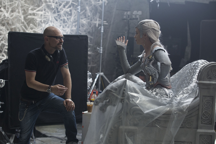 Director CEDRIC NICOLAS-TROYAN and EMILY BLUNT as the Ice Queen Freya on the set of "The Huntsman: Winter’s War," the story that came before Snow White. Chris Hemsworth and Oscar® winner Charlize Theron return to their roles from "Snow White and the Huntsman," joined by Blunt and Jessica Chastain.