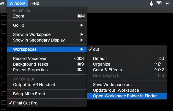 Final Cut Pro X workspace folder in Finder