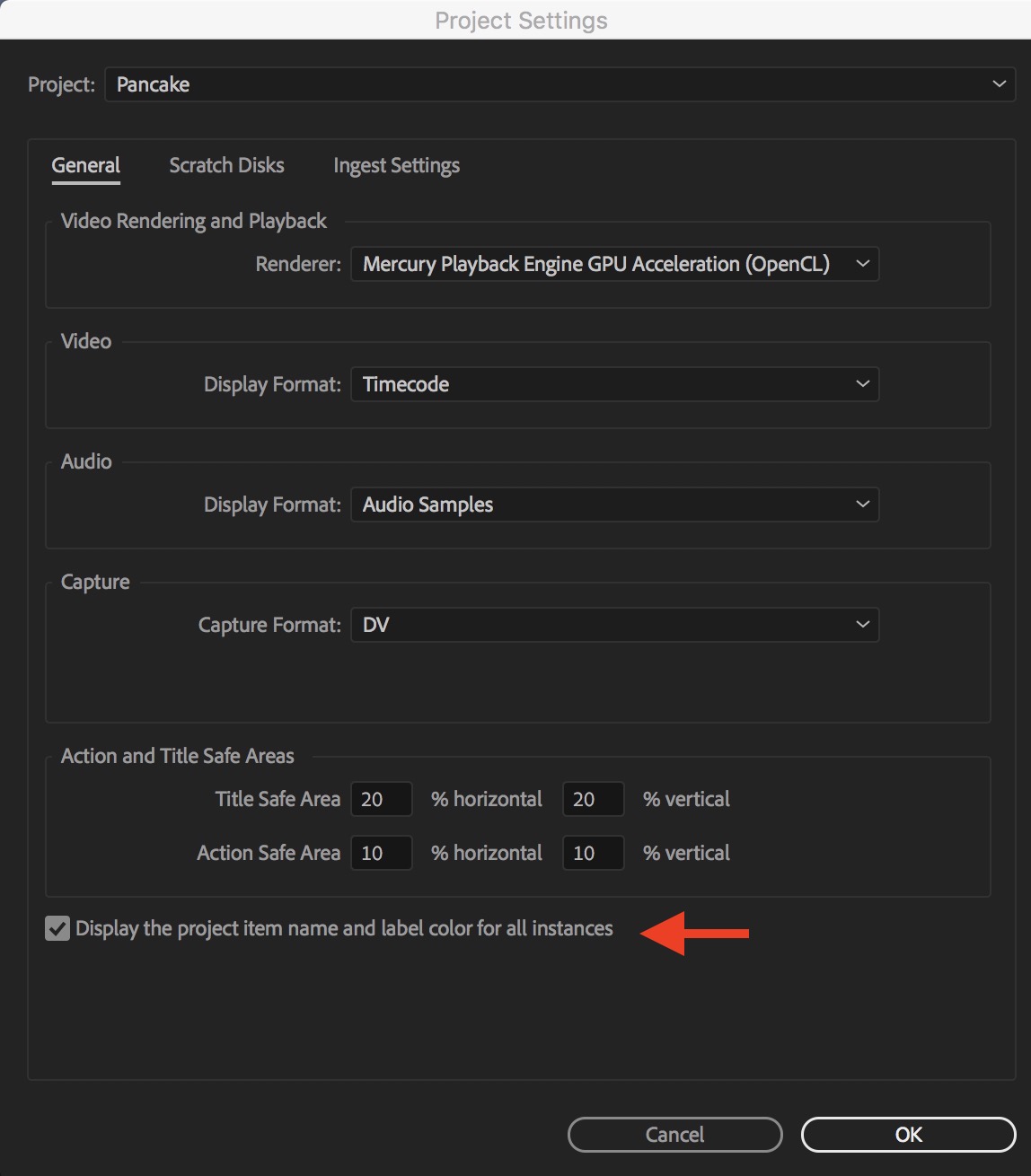 Adobe Premiere Pro project settings