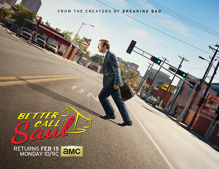 Bob Odenkirk as Jimmy McGill and Jonathan Banks as Mike Ehrmantraut - Better Call Saul _ Season 2, Key Art - Photo Credit: Ben Leuner/AMC