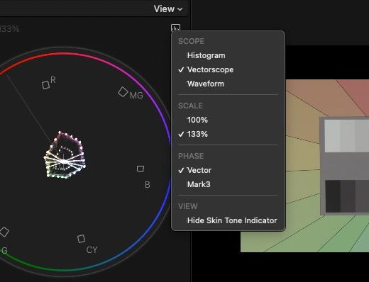 FCPX’s vectorscope and options
