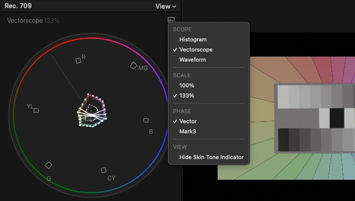 FCPX’s vectorscope and options