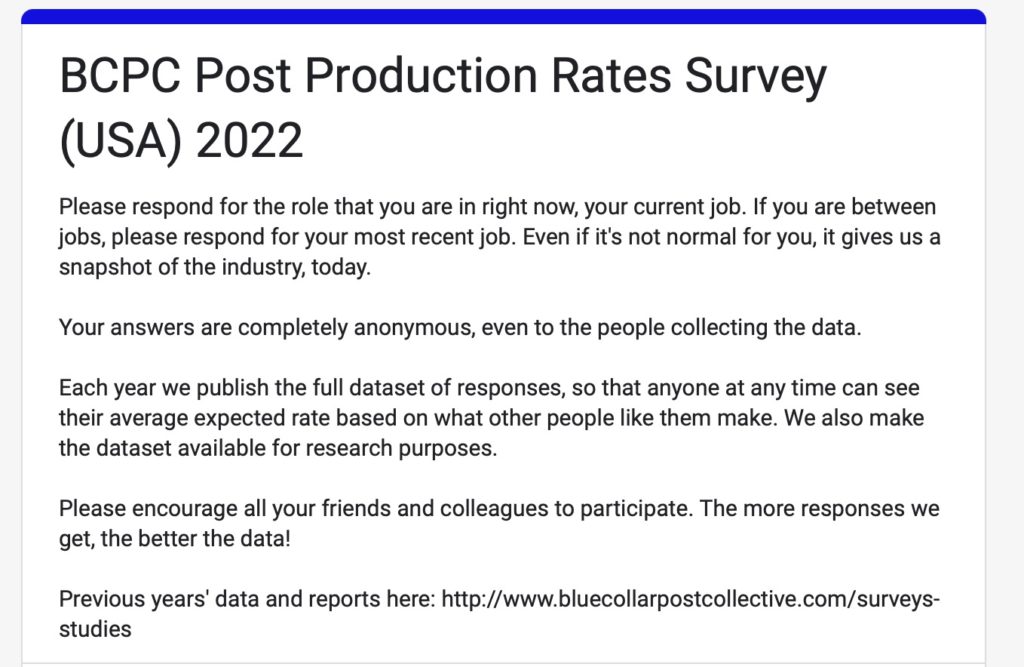 The annual BCPC Post Production Rates Survey is almost closed for 2022 1