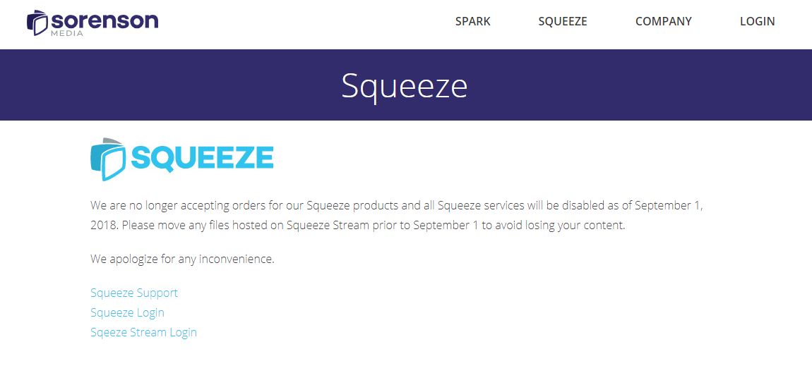 Sorenson Squeeze Reaches its End of Life