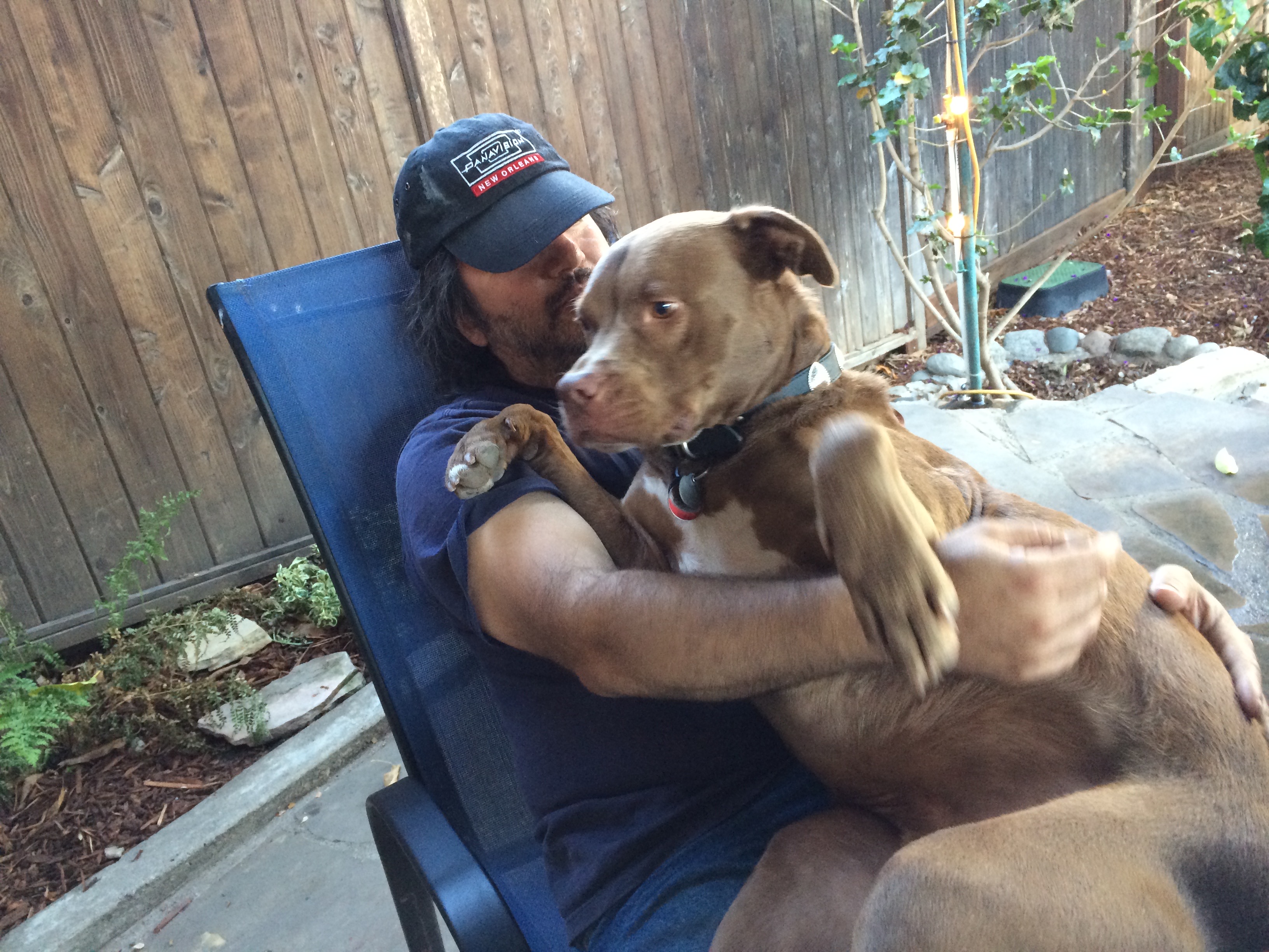 David at home with one of his dogs