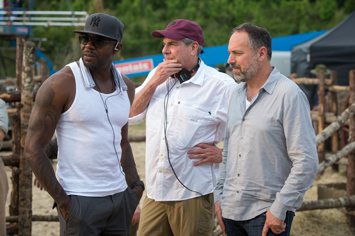 (l to r) Director Antoine Fuqua with producers Roger Birnbaum and Todd Black on the set of Metro-Goldwyn-Mayer Pictures and Columbia Pictures' THE MAGNIFICENT SEVEN.