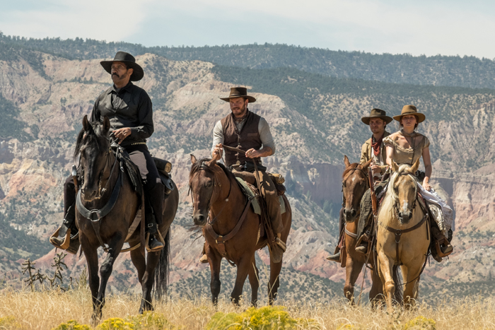 (l to r) Denzel Washington, Chris Pratt, Luke Grimes and Haley Bennett in Metro-Goldwyn-Mayer Pictures and Columbia Pictures' THE MAGNIFICENT SEVEN.