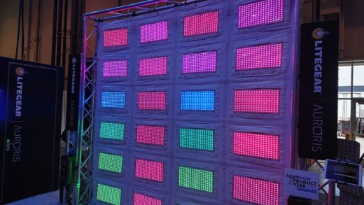 Flexible LED textile lights on a trade show floor