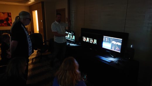 Computer and video displays in a darkened room