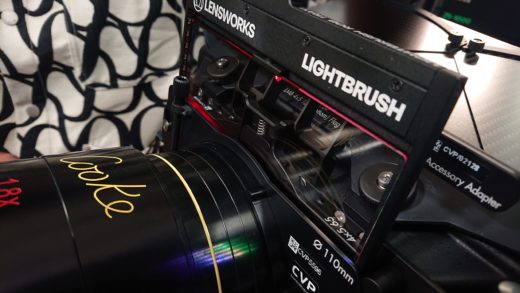 Lensworks Lightbrush filter holder partially removed from the mattebox.