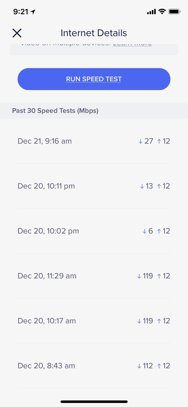 Eero speedtest in app again