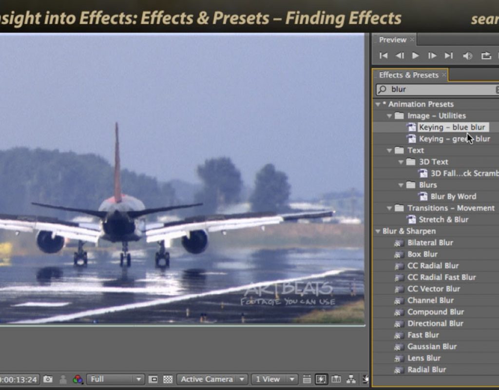 Searching using the Effects & Presets dialog in Adobe After Effects