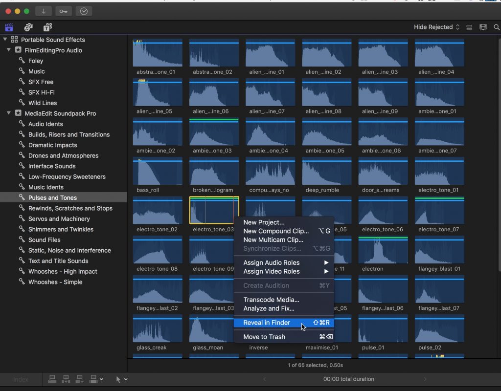 Final Cut Pro X browse sound effects