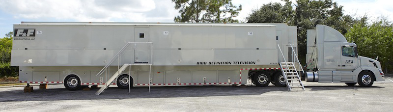 Television remote truck.  Also known as a mobile unit or outside broadcast truck.  From F&F Productions, Inc.
