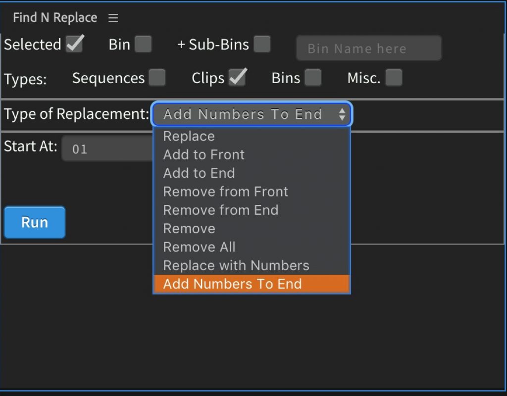 Find N Replace - a very useful Adobe Premiere Pro extension for batch renaming of clips 3