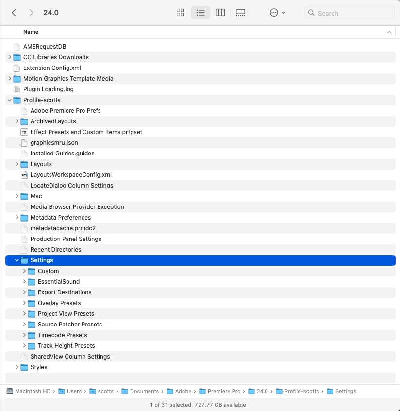 How to move your Adobe Premiere Pro keyboard shortcuts and user settings, most all of them 49