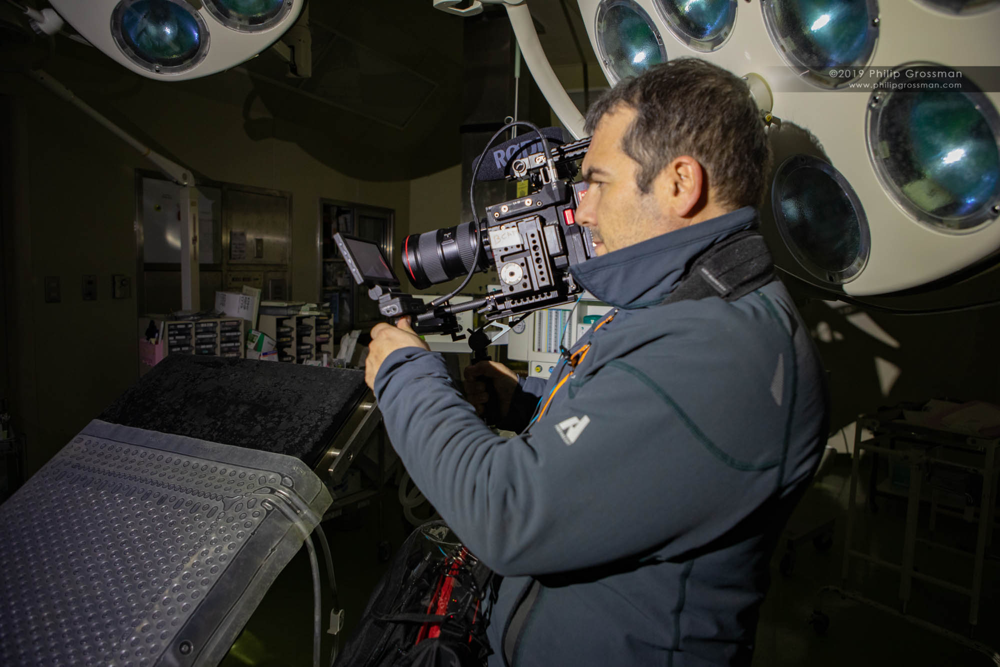 Philip filming inside the abandoned hospital in the town of Futaba, Fukushima Prefecture. 