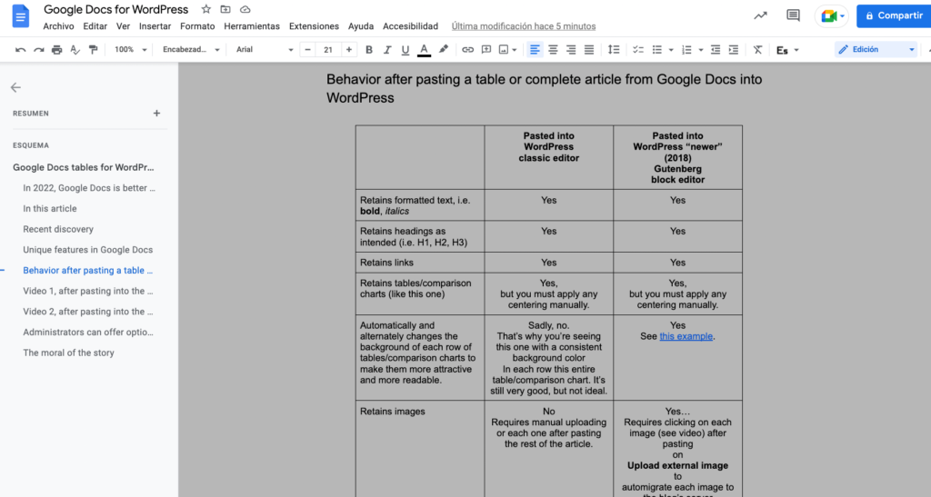 Google Docs tables for WordPress (and more) in 2022 7