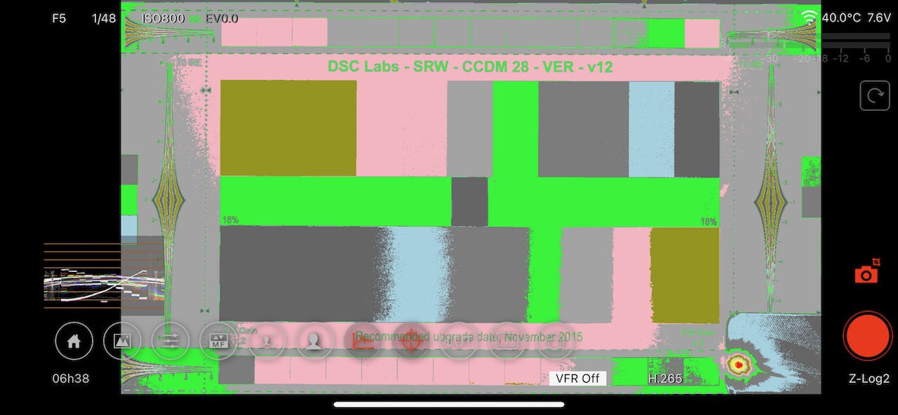 Z Camera Control screen, false-color