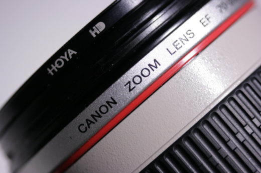 Canon EF 70-200mm f/4L USM lens showing filter ring.