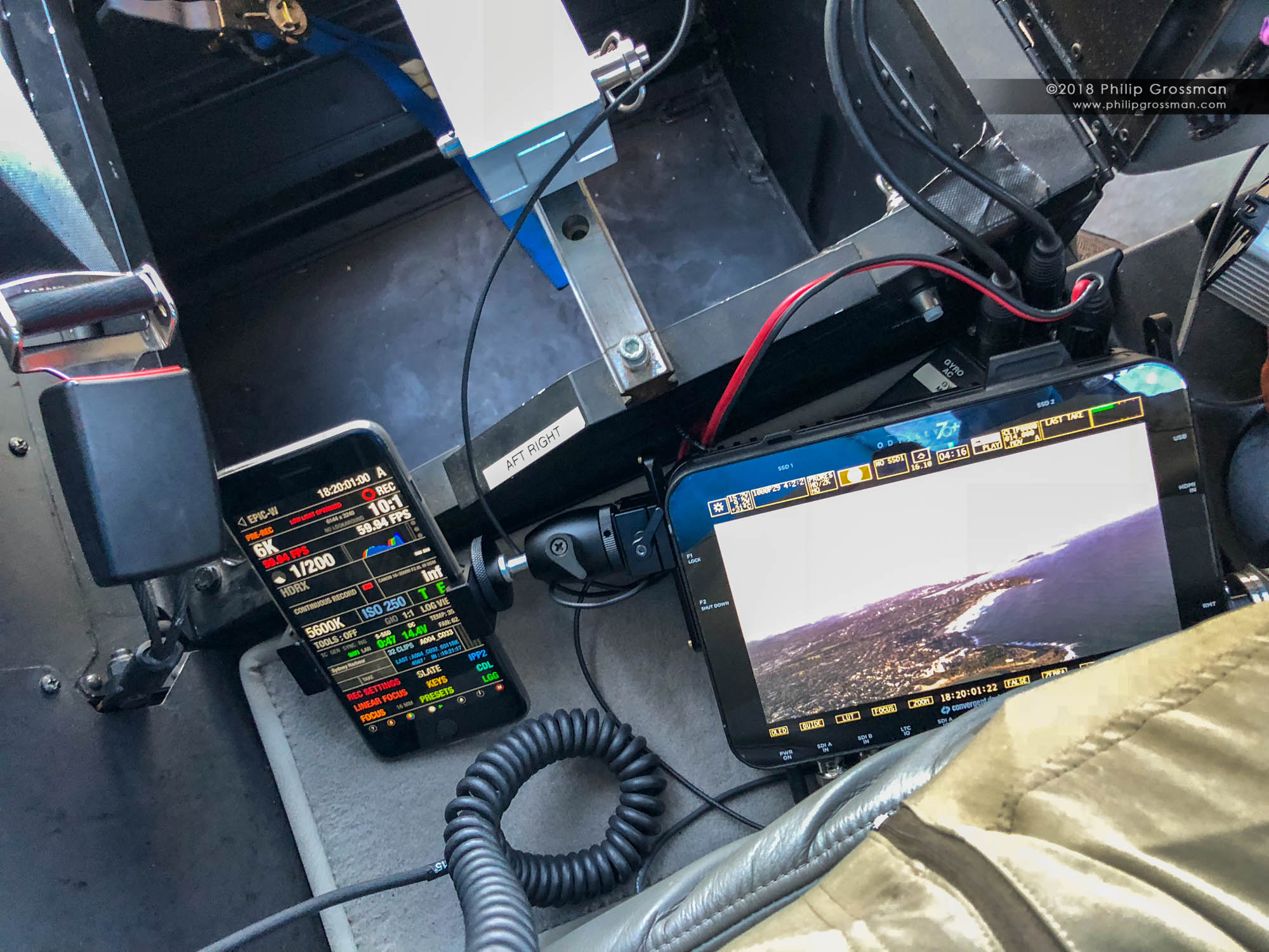 Philip's Odyssey 7Q+ and FoolControl to my RED DSMC2 Helium in the back of a Robinson R44 helicopter.