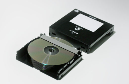 Sony optical disc archive cartridge with the case removed, showing the stack of discs.