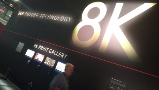 Photograph of a Canon exhibit at a trade show promoting 8K resolution