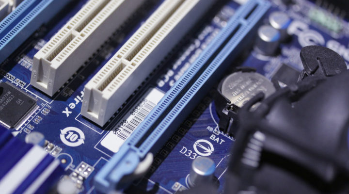 Workstation motherboard showing expansion card slots