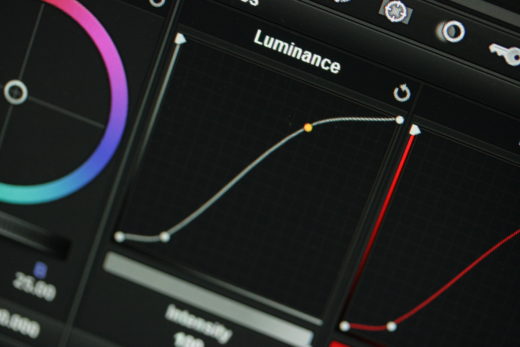 Closeup of a luminance curve control in Resolve grading software.