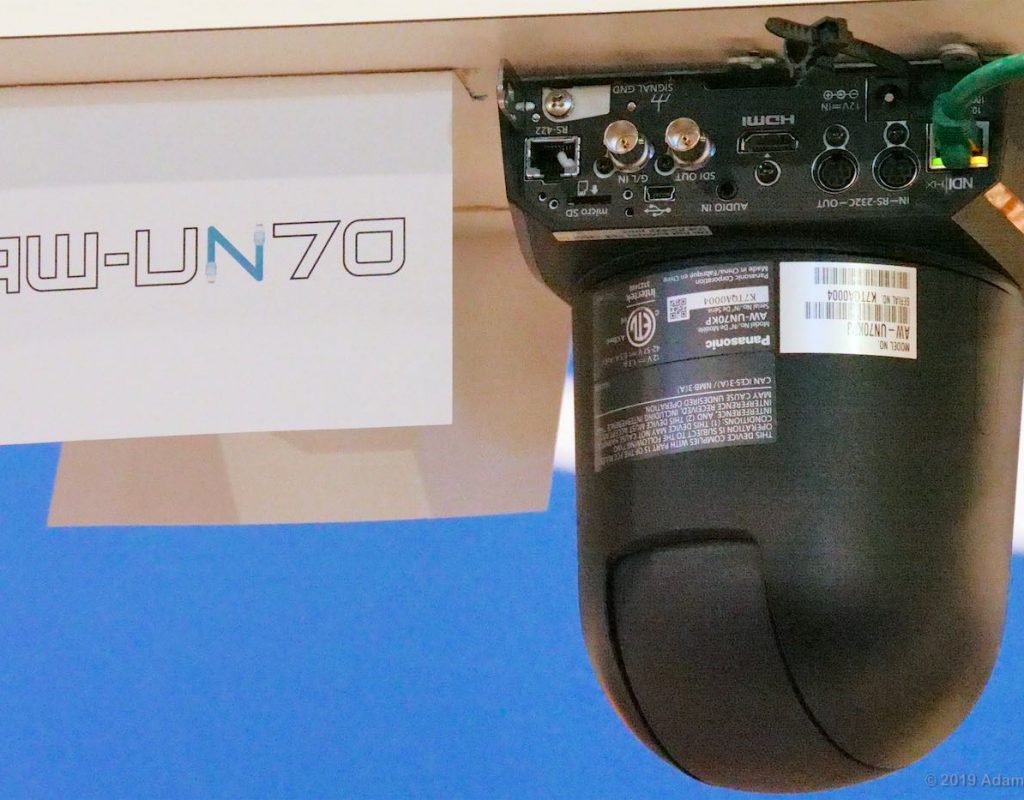 AW-UN70 NDI-enabled PTZ camera. Once cable carries signal, power, and control.