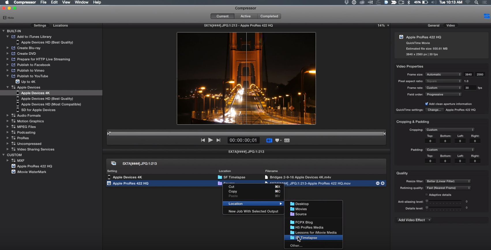4K Timelapse workflow in Compressor by Mark Spencer - ProVideo Coalition