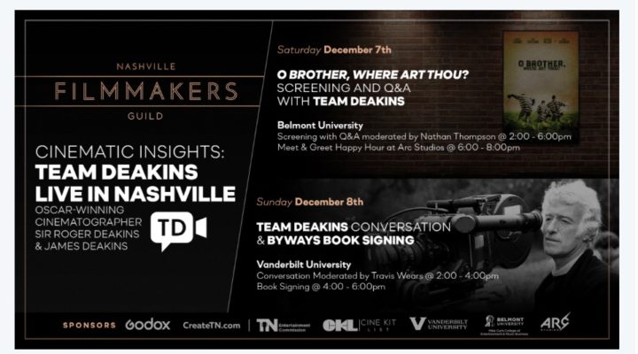 Join the Nashville Filmmakers Guild for a Sir Roger Deakins weekend. 1