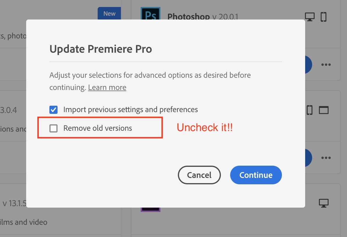 Careful updating to Adobe Premiere Pro 2020 and keeping your older Premiere versions installed 3