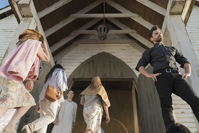 Dominic Cooper as Jesse Custer, Lucy Griffiths as Emily - Preacher _ Season 1, Episode 1 - Photo Credit: Lewis Jacobs/Sony PIctures Televsion/AMC