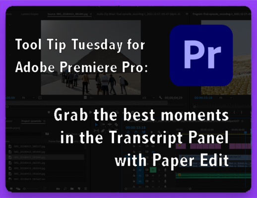 Tool Tip Tuesday for Adobe Premiere: Grab the best Moments in the Transcript Panel with Paper Edit 12