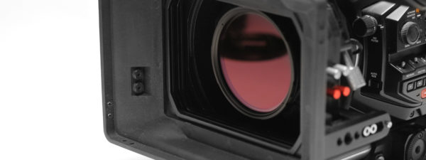 Mattebox showing lens with circular filter.