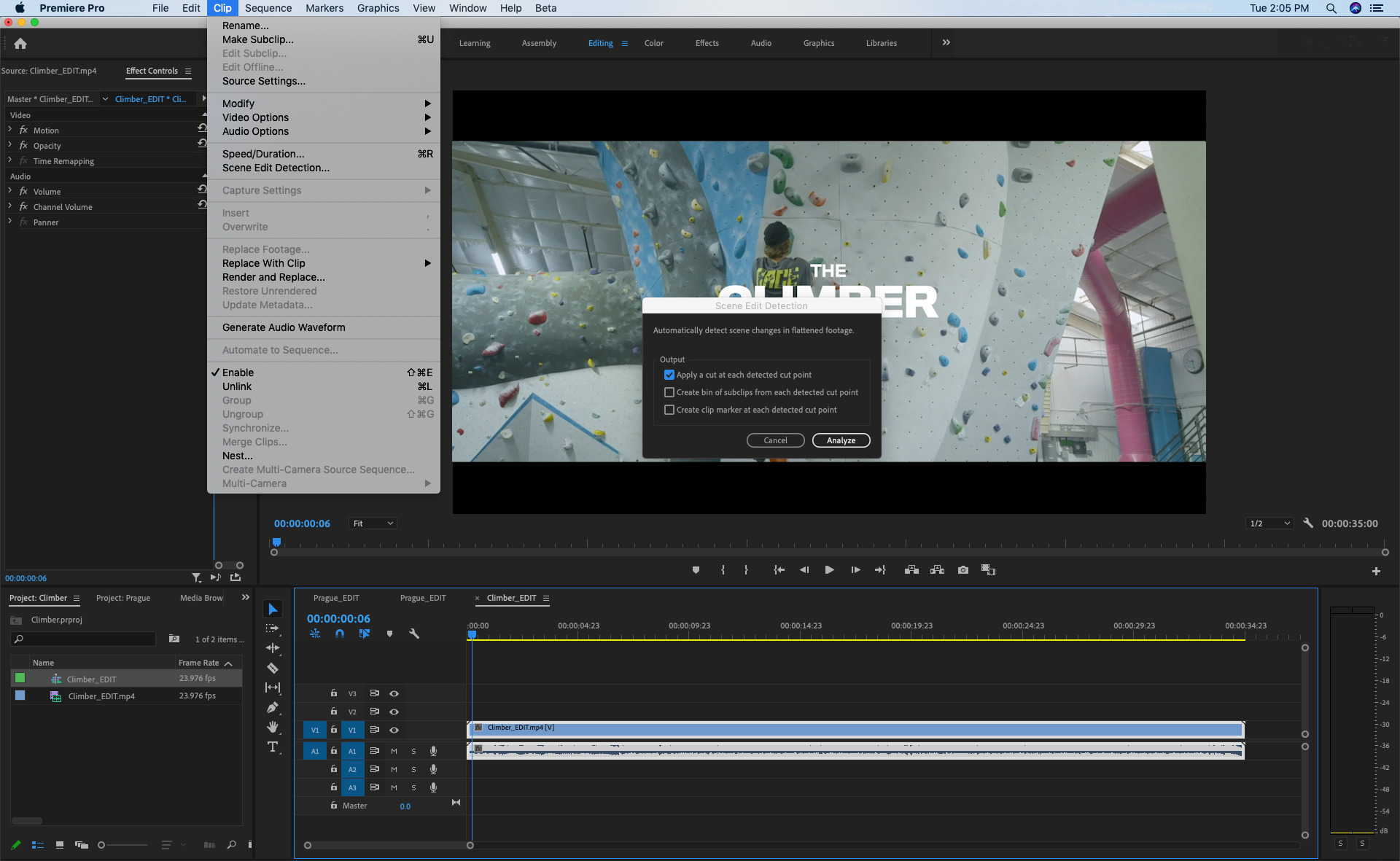 Adobe Premiere Pro scene edit detection