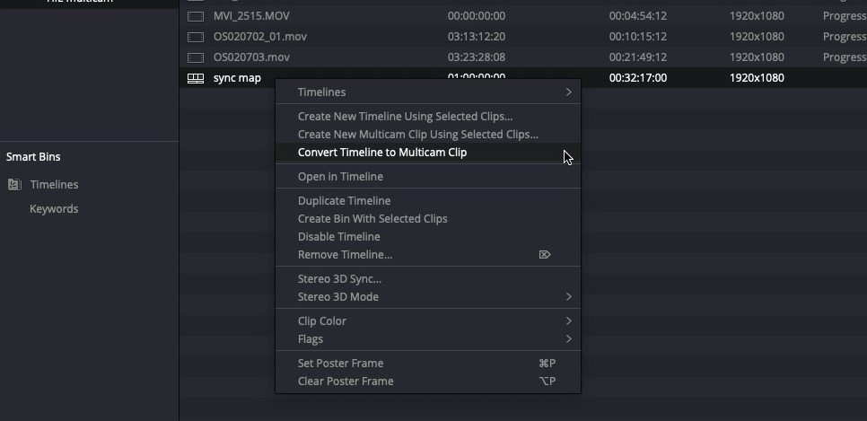 Resolve-17 convert to multicam