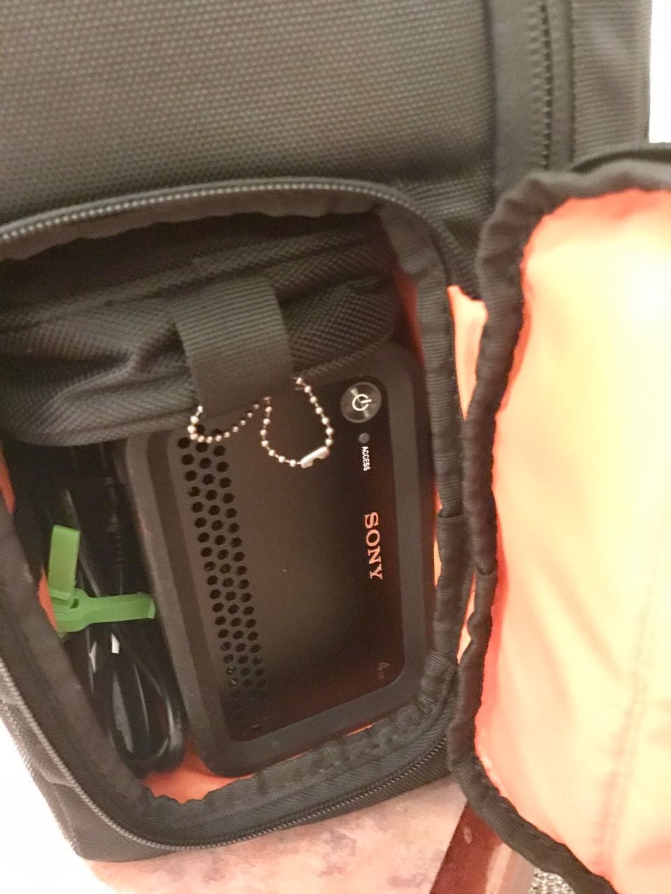 This demo unit got a lot of traveling into the couple of months that I've had it. Here it is shoved into a backpack where it logged many miles.