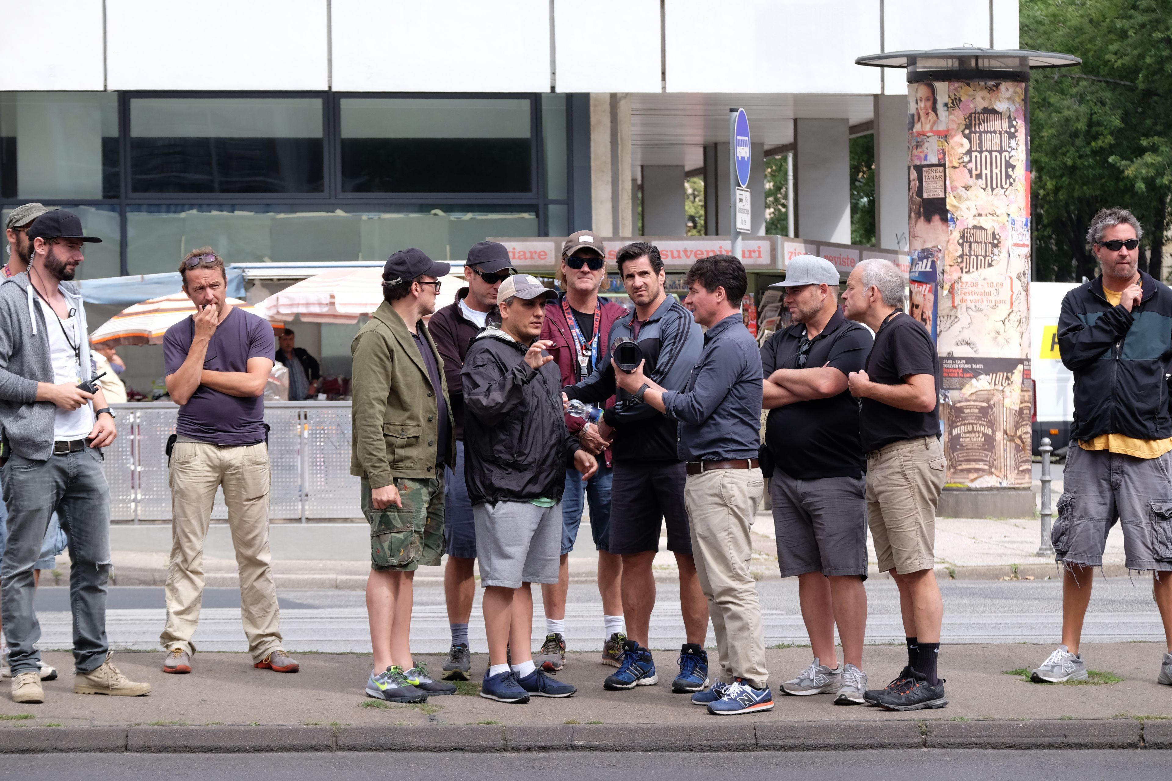 Captain America: Civil War..L to R: Directors Joe Russo and Anthony Russo, w/ D.P. Trent Opaloch and crew on set...Ph: Zade Rosenthal ..©Marvel 2016