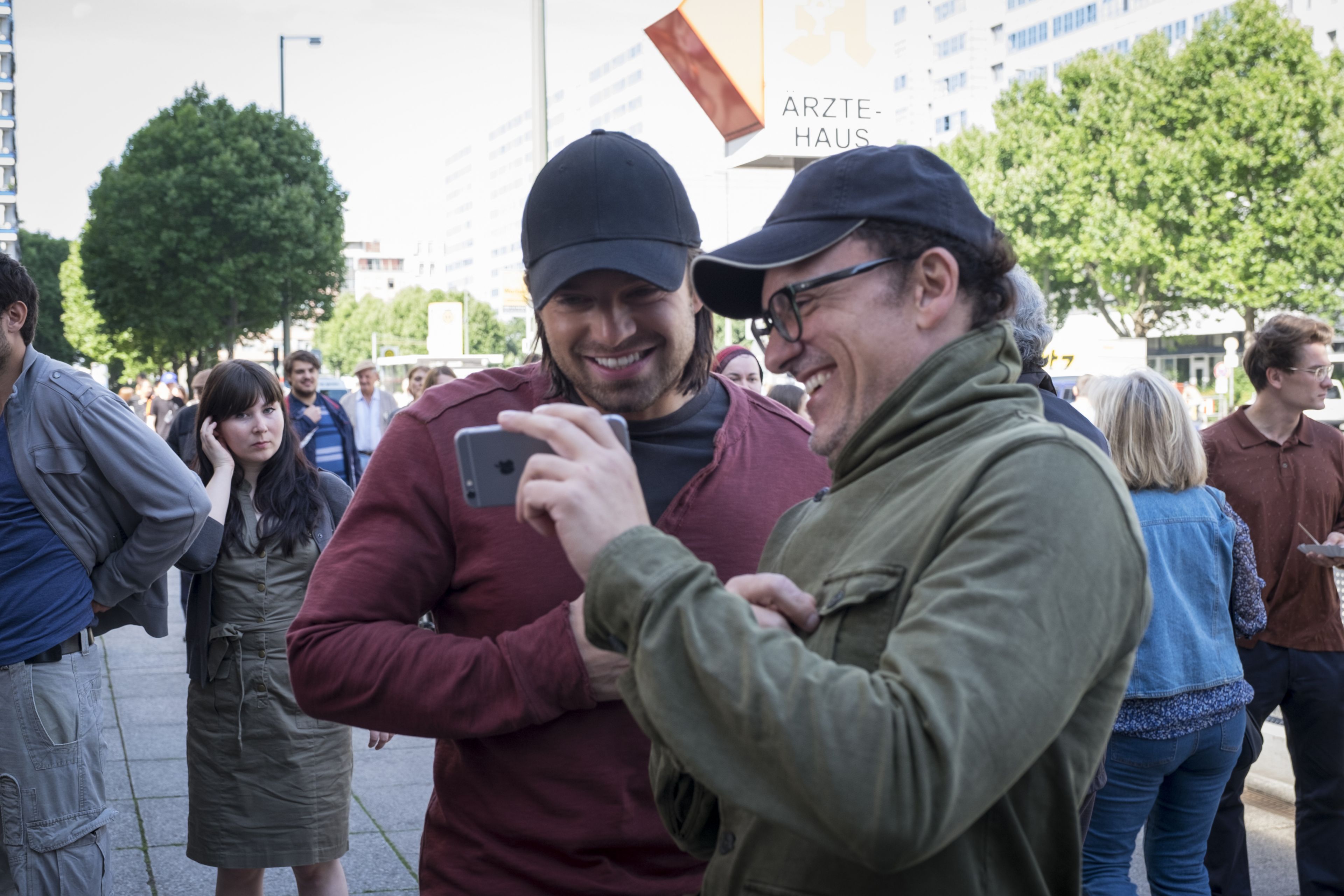 Captain America: Civil War..L to R: Sebastian Stan (Winter Soldier/Bucky Barnes) and Director Anthony Russo on set. ..Ph: Zade Rosenthal ..©Marvel 2016