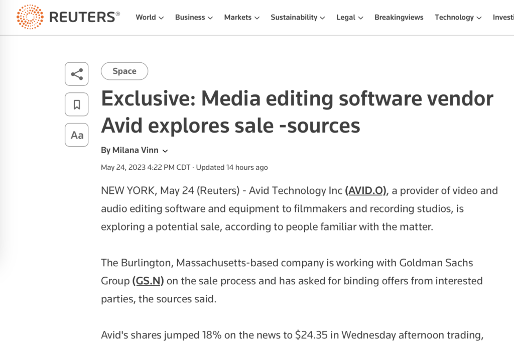 Report: Avid explores a sale of the company 5