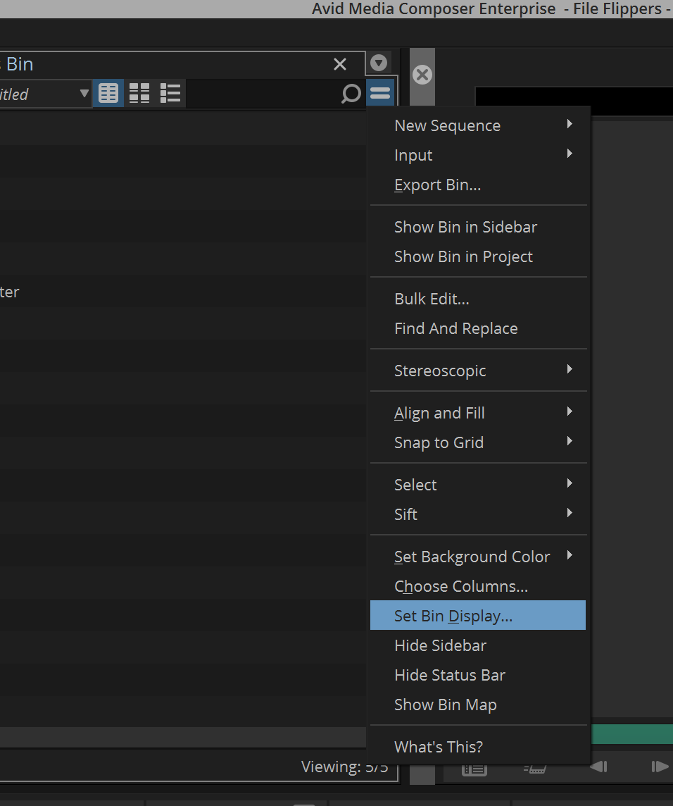 Media Composer In Depth: Set Bin Display 2 Set Bin Display in Bin Fast Menu