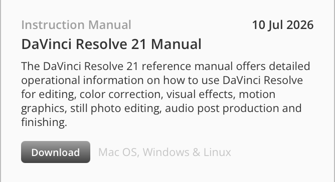 A noteworthy DaVinci Resolve 21 event: The user manual gets an update by Scott Simmons - ProVideo Coalition