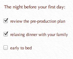 Night-before-production checklist