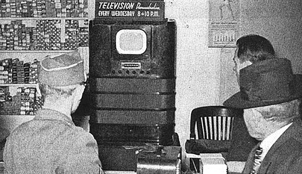 In addition to appliance stores, television demonstrations were a routine attraction in bars and saloons, particularly when a sport even was on. From Todayifoundout.com