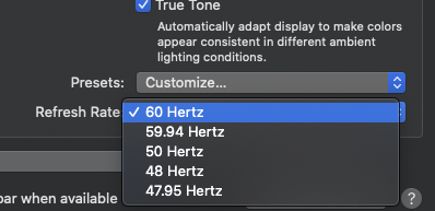 How to set non-integer display framerates in macOS Catalina 22