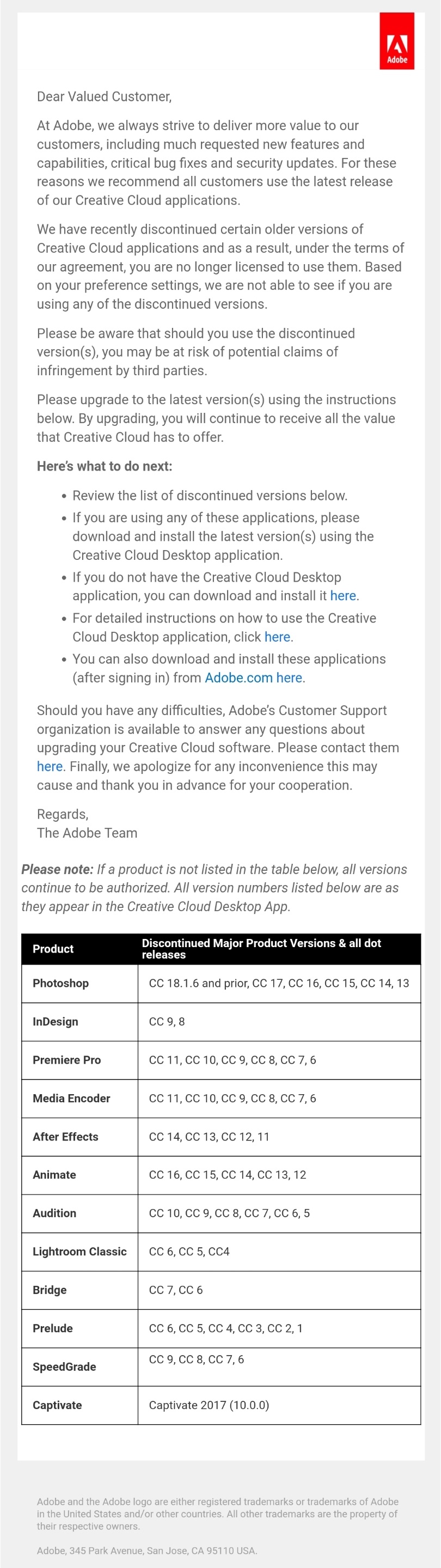 Adobe Creative Cloud discontinued apps: Adobe clarifies its letter and list 7