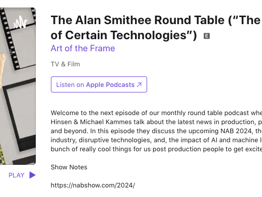 Art of the Frame Podcast: The Alan Smithee Round Table – The Disruptive Nature of Certain Technologies 2